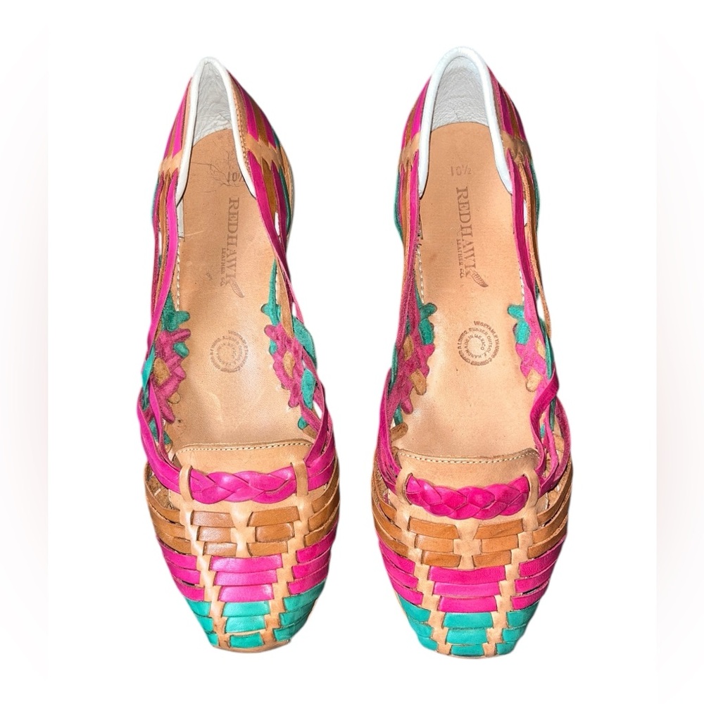 NEW! REDHAWK LEATHER COMPANY Hand Woven Multicolored Huaraches Flat Shoe 10.5